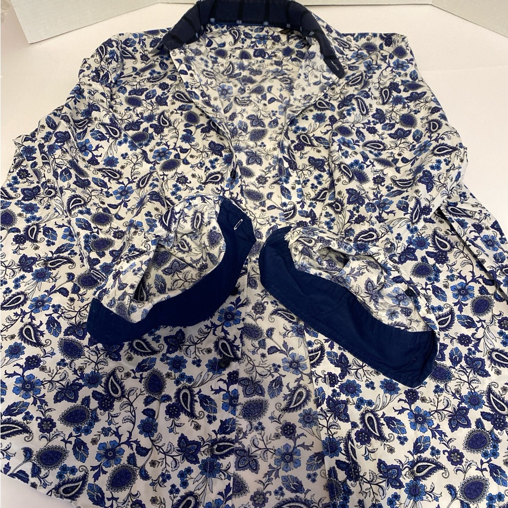 Floral Blue and White men’s button up